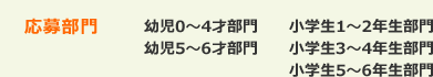 応募部門 幼児0~4才部門 幼児5~6才部門 小学生1~2年生部門 小学生3~4年生部門 小学生5~6年生部門